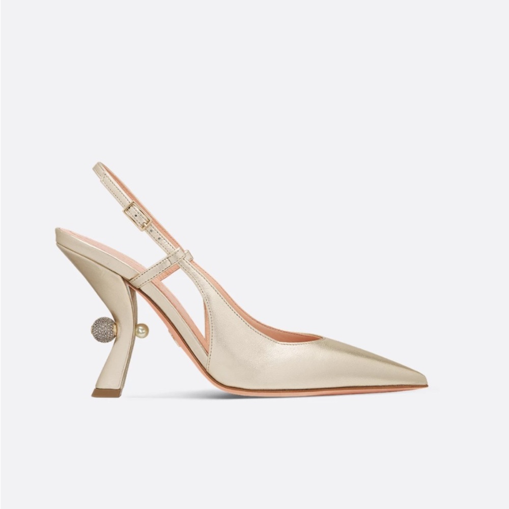 BNIB Dior Or Dior Tribales Slingback Pump Gold-Tone Laminated Lambskin Size 6